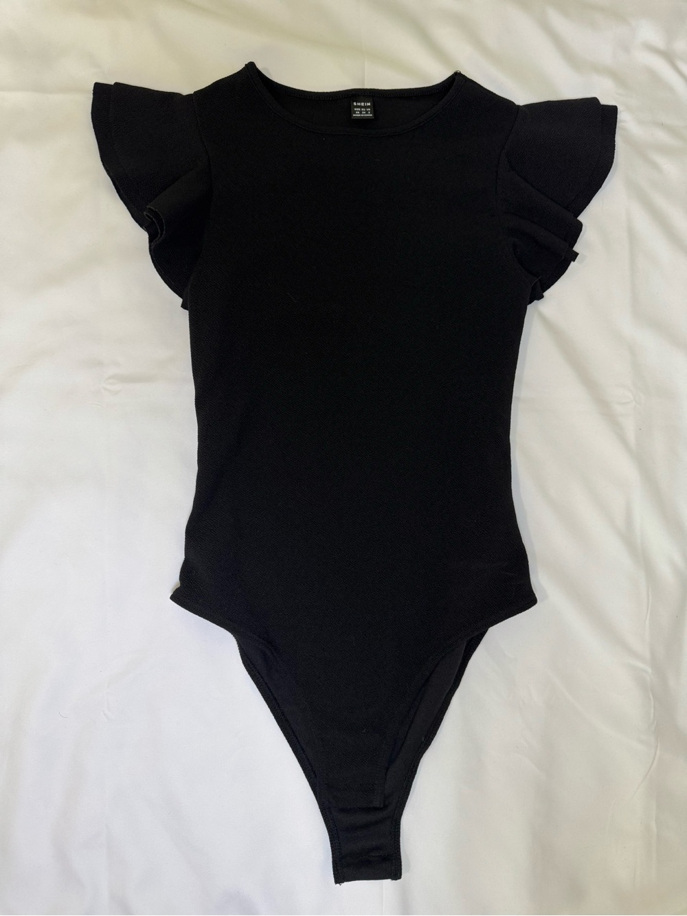 Black Ruffle Sleeve Bodysuit, Size XS from SHEIN